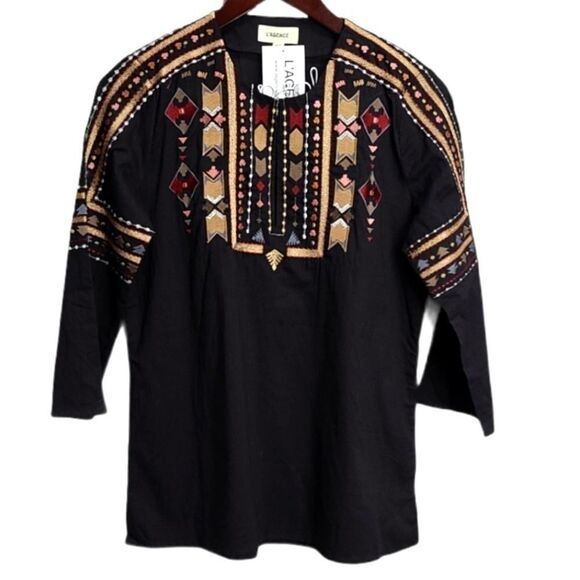 L'AGENCE Bohemian Black Embroidered Tunic Small - Picture 7 of 7